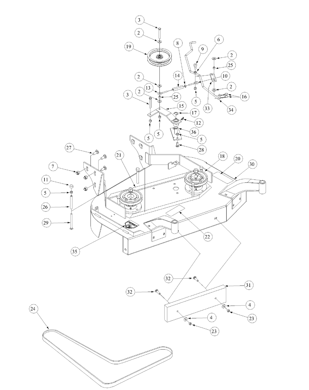 Deck Assembly Diagram and Parts List for G1436 55AE231R150-WAM Cub Cadet Lawn Mower